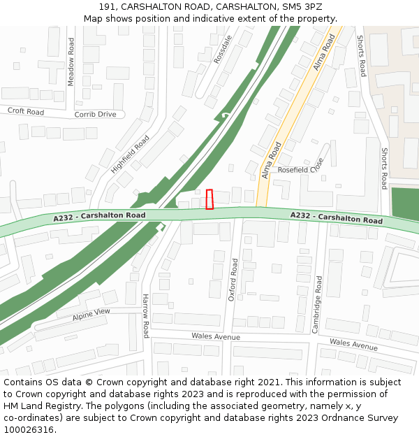 191, CARSHALTON ROAD, CARSHALTON, SM5 3PZ: Location map and indicative extent of plot