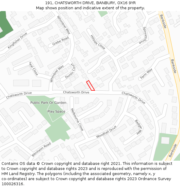 191, CHATSWORTH DRIVE, BANBURY, OX16 9YR: Location map and indicative extent of plot