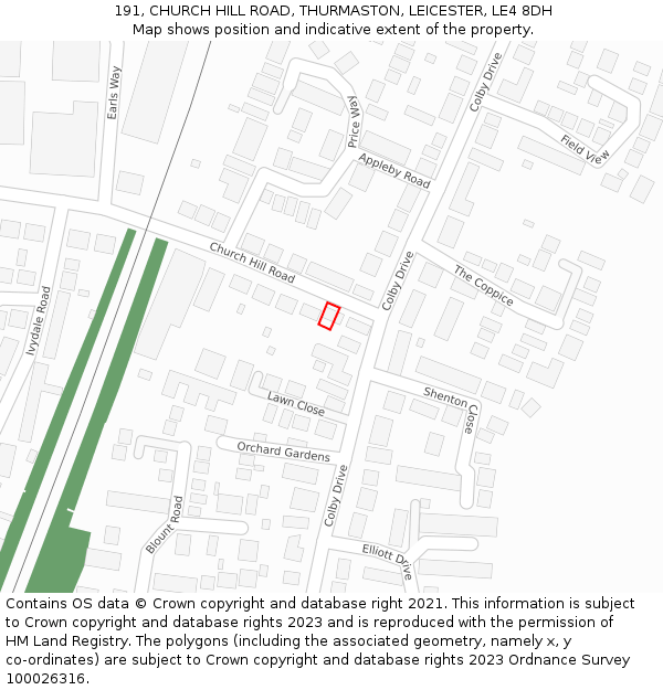 191, CHURCH HILL ROAD, THURMASTON, LEICESTER, LE4 8DH: Location map and indicative extent of plot