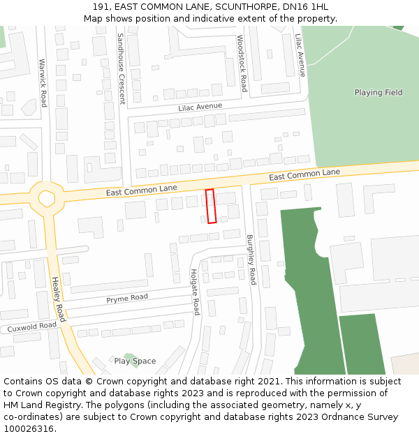 191, EAST COMMON LANE, SCUNTHORPE, DN16 1HL: Location map and indicative extent of plot