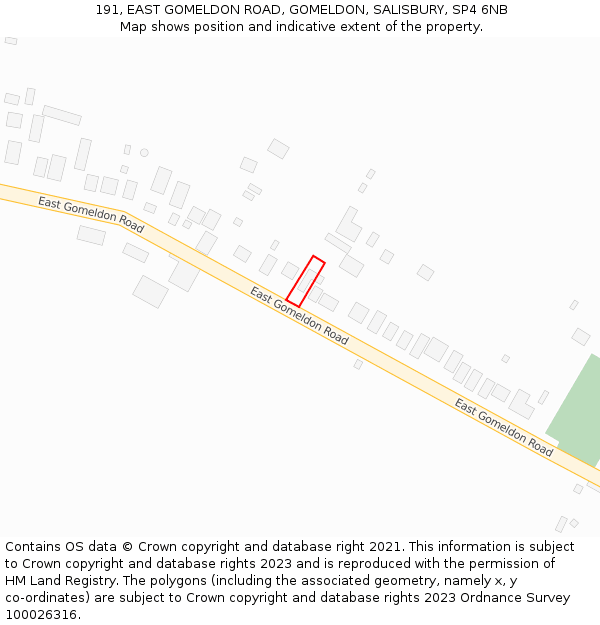 191, EAST GOMELDON ROAD, GOMELDON, SALISBURY, SP4 6NB: Location map and indicative extent of plot