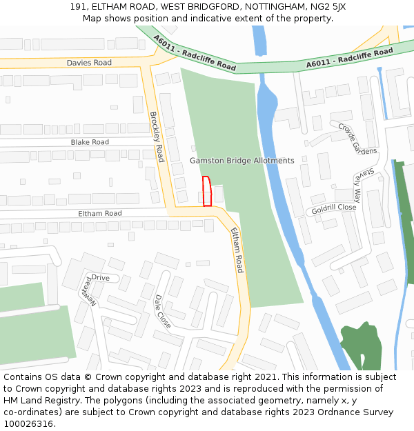 191, ELTHAM ROAD, WEST BRIDGFORD, NOTTINGHAM, NG2 5JX: Location map and indicative extent of plot