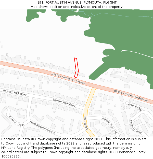 191, FORT AUSTIN AVENUE, PLYMOUTH, PL6 5NT: Location map and indicative extent of plot