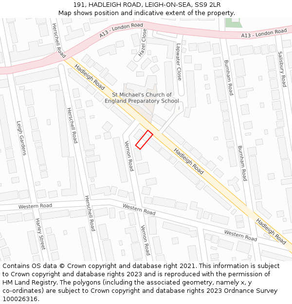 191, HADLEIGH ROAD, LEIGH-ON-SEA, SS9 2LR: Location map and indicative extent of plot