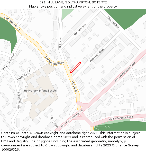 191, HILL LANE, SOUTHAMPTON, SO15 7TZ: Location map and indicative extent of plot