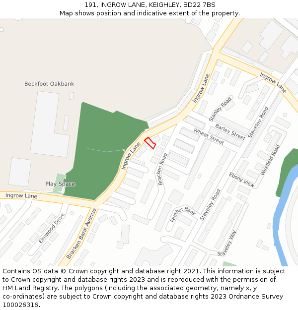 191, INGROW LANE, KEIGHLEY, BD22 7BS: Location map and indicative extent of plot