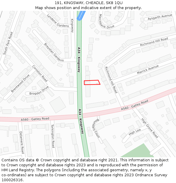 191, KINGSWAY, CHEADLE, SK8 1QU: Location map and indicative extent of plot