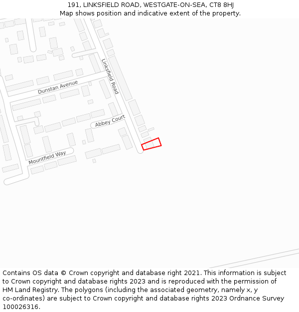 191, LINKSFIELD ROAD, WESTGATE-ON-SEA, CT8 8HJ: Location map and indicative extent of plot