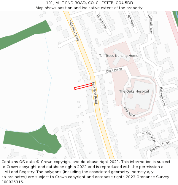 191, MILE END ROAD, COLCHESTER, CO4 5DB: Location map and indicative extent of plot