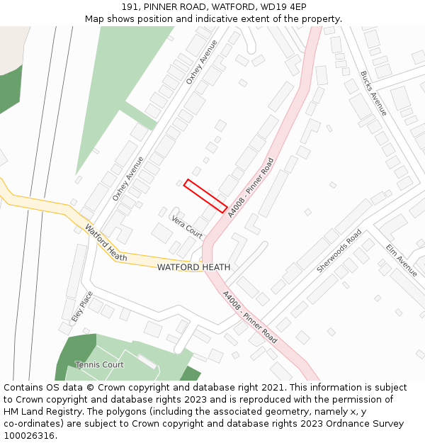 191, PINNER ROAD, WATFORD, WD19 4EP: Location map and indicative extent of plot