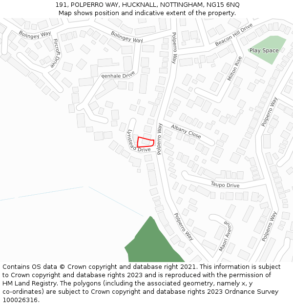 191, POLPERRO WAY, HUCKNALL, NOTTINGHAM, NG15 6NQ: Location map and indicative extent of plot