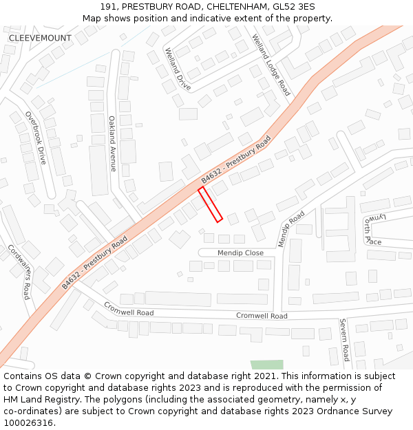 191, PRESTBURY ROAD, CHELTENHAM, GL52 3ES: Location map and indicative extent of plot