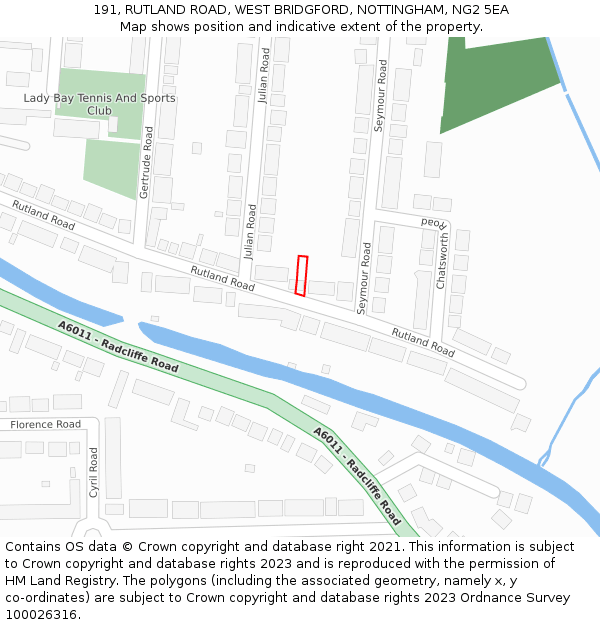 191, RUTLAND ROAD, WEST BRIDGFORD, NOTTINGHAM, NG2 5EA: Location map and indicative extent of plot