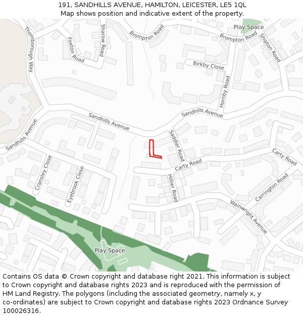 191, SANDHILLS AVENUE, HAMILTON, LEICESTER, LE5 1QL: Location map and indicative extent of plot