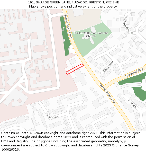 191, SHAROE GREEN LANE, FULWOOD, PRESTON, PR2 8HE: Location map and indicative extent of plot