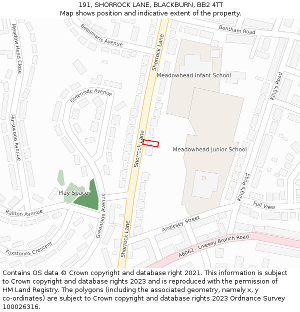 191, SHORROCK LANE, BLACKBURN, BB2 4TT: Location map and indicative extent of plot
