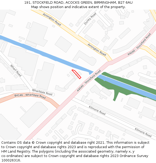 191, STOCKFIELD ROAD, ACOCKS GREEN, BIRMINGHAM, B27 6AU: Location map and indicative extent of plot