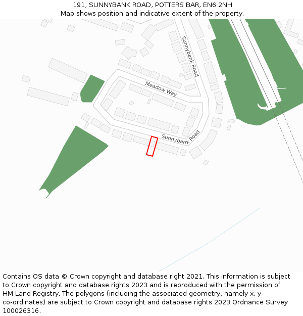 191, SUNNYBANK ROAD, POTTERS BAR, EN6 2NH: Location map and indicative extent of plot