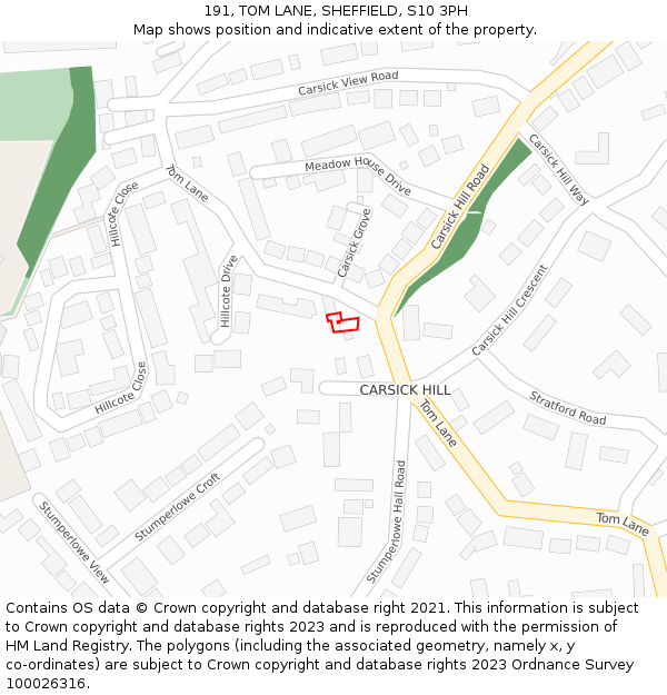 191, TOM LANE, SHEFFIELD, S10 3PH: Location map and indicative extent of plot