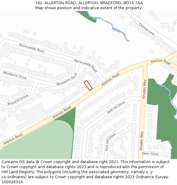 192, ALLERTON ROAD, ALLERTON, BRADFORD, BD15 7AA: Location map and indicative extent of plot