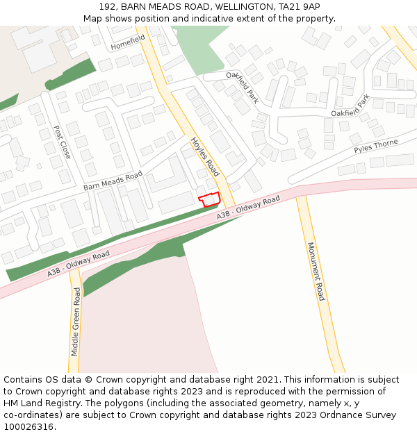 192, BARN MEADS ROAD, WELLINGTON, TA21 9AP: Location map and indicative extent of plot