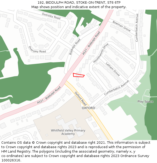 192, BIDDULPH ROAD, STOKE-ON-TRENT, ST6 6TP: Location map and indicative extent of plot