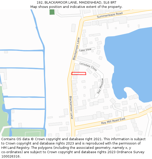 192, BLACKAMOOR LANE, MAIDENHEAD, SL6 8RT: Location map and indicative extent of plot