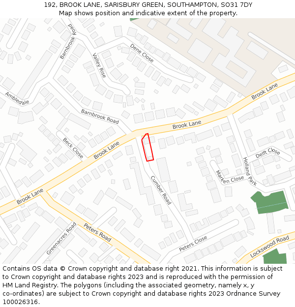 192, BROOK LANE, SARISBURY GREEN, SOUTHAMPTON, SO31 7DY: Location map and indicative extent of plot