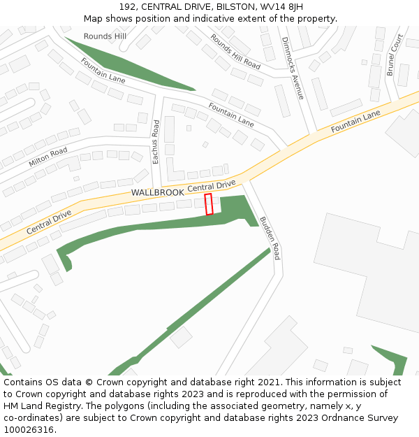 192, CENTRAL DRIVE, BILSTON, WV14 8JH: Location map and indicative extent of plot