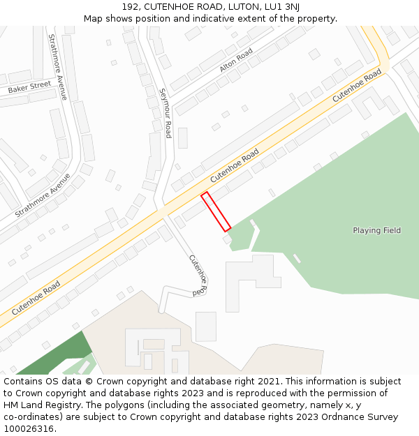 192, CUTENHOE ROAD, LUTON, LU1 3NJ: Location map and indicative extent of plot
