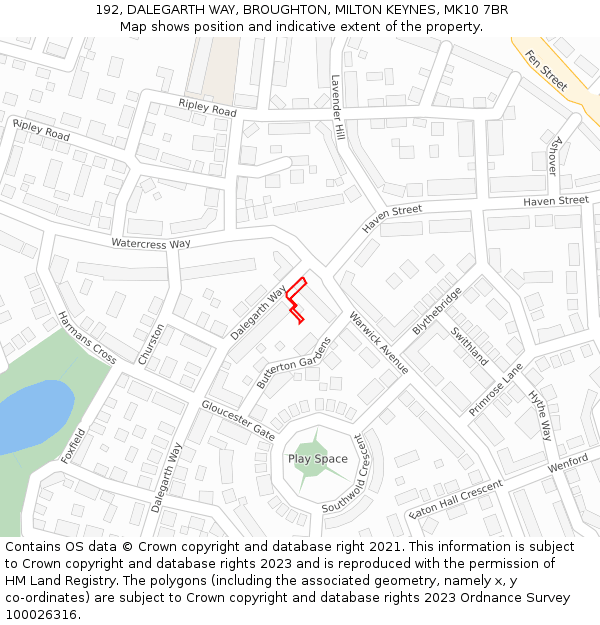 192, DALEGARTH WAY, BROUGHTON, MILTON KEYNES, MK10 7BR: Location map and indicative extent of plot