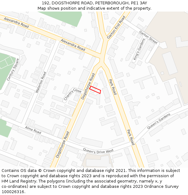 192, DOGSTHORPE ROAD, PETERBOROUGH, PE1 3AY: Location map and indicative extent of plot