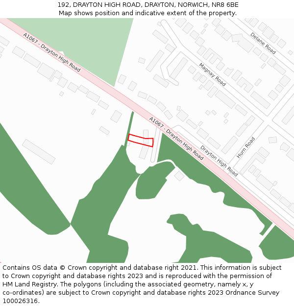 192, DRAYTON HIGH ROAD, DRAYTON, NORWICH, NR8 6BE: Location map and indicative extent of plot