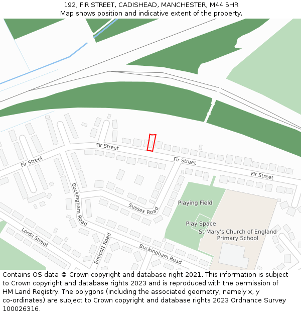 192, FIR STREET, CADISHEAD, MANCHESTER, M44 5HR: Location map and indicative extent of plot