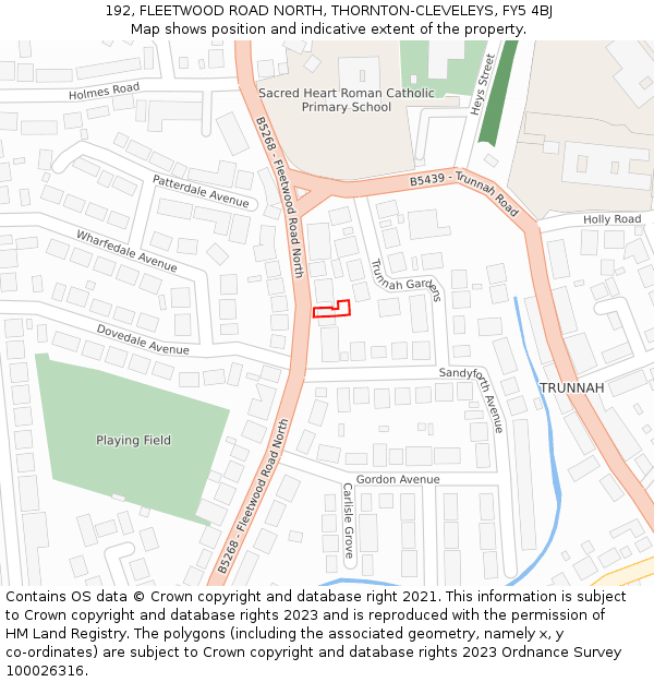 192, FLEETWOOD ROAD NORTH, THORNTON-CLEVELEYS, FY5 4BJ: Location map and indicative extent of plot