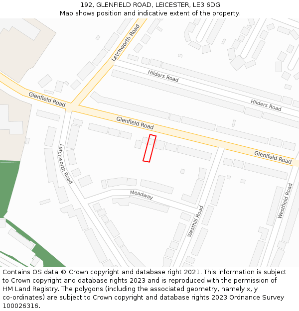 192, GLENFIELD ROAD, LEICESTER, LE3 6DG: Location map and indicative extent of plot