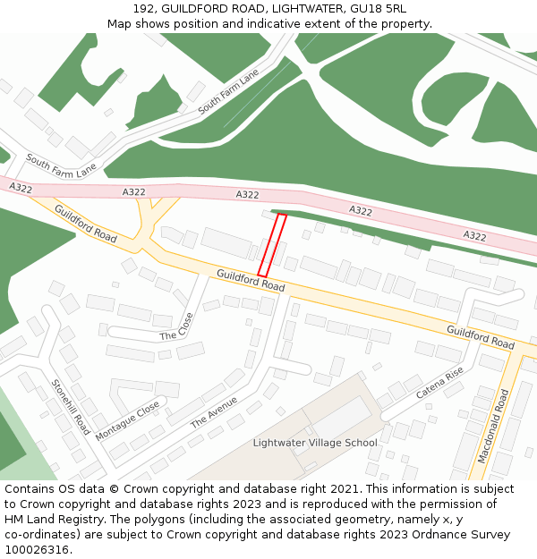 192, GUILDFORD ROAD, LIGHTWATER, GU18 5RL: Location map and indicative extent of plot