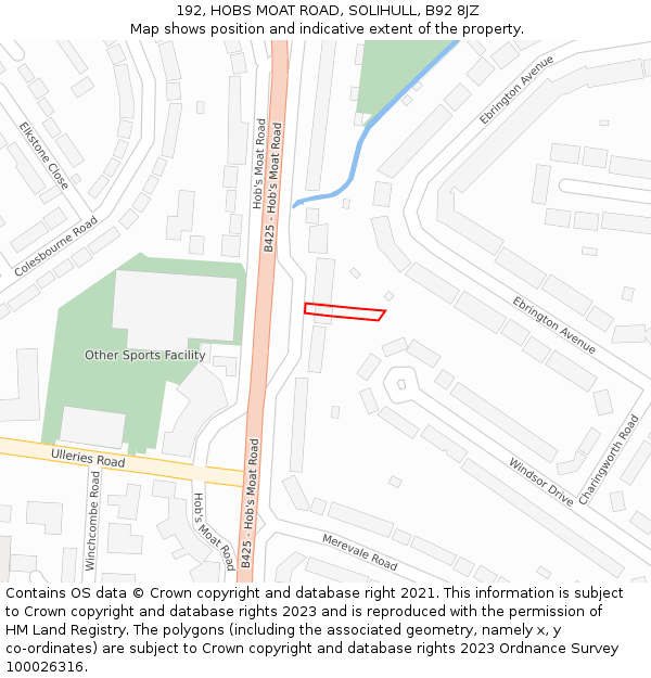 192, HOBS MOAT ROAD, SOLIHULL, B92 8JZ: Location map and indicative extent of plot