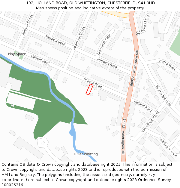 192, HOLLAND ROAD, OLD WHITTINGTON, CHESTERFIELD, S41 9HD: Location map and indicative extent of plot