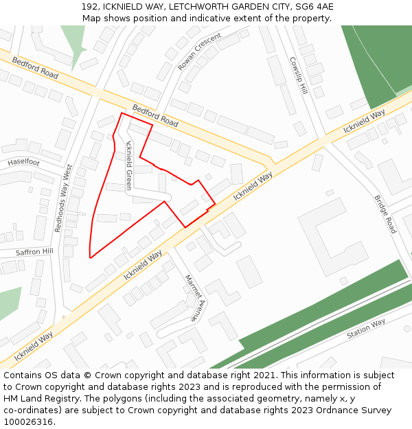 192, ICKNIELD WAY, LETCHWORTH GARDEN CITY, SG6 4AE: Location map and indicative extent of plot