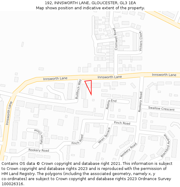 192, INNSWORTH LANE, GLOUCESTER, GL3 1EA: Location map and indicative extent of plot