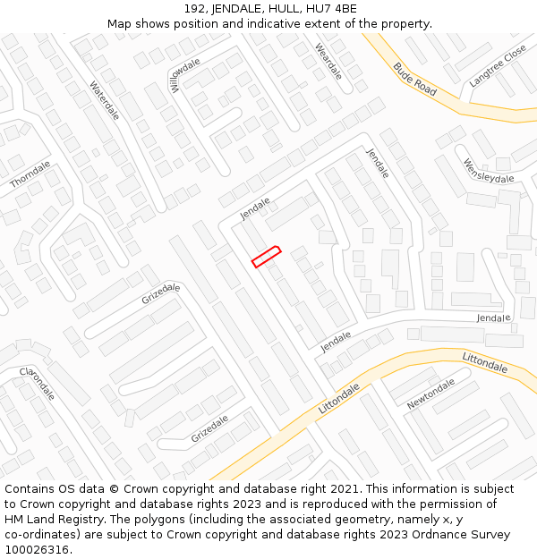 192, JENDALE, HULL, HU7 4BE: Location map and indicative extent of plot
