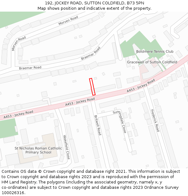 192, JOCKEY ROAD, SUTTON COLDFIELD, B73 5PN: Location map and indicative extent of plot