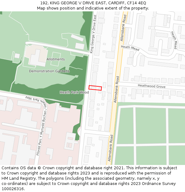 192, KING GEORGE V DRIVE EAST, CARDIFF, CF14 4EQ: Location map and indicative extent of plot