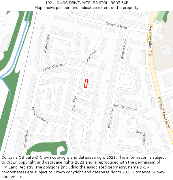 192, LONGS DRIVE, YATE, BRISTOL, BS37 5XR: Location map and indicative extent of plot