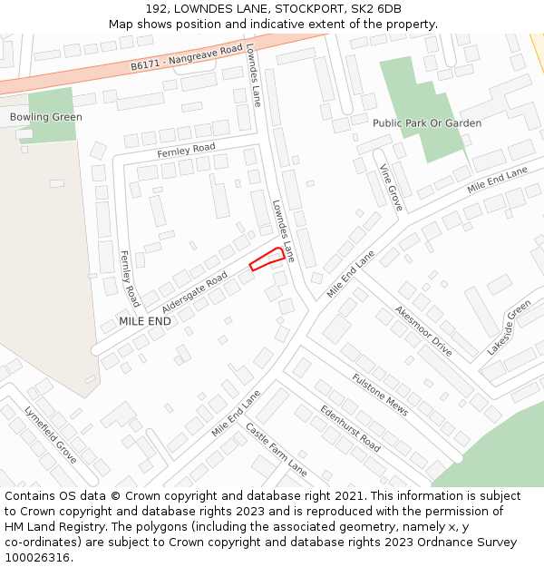 192, LOWNDES LANE, STOCKPORT, SK2 6DB: Location map and indicative extent of plot
