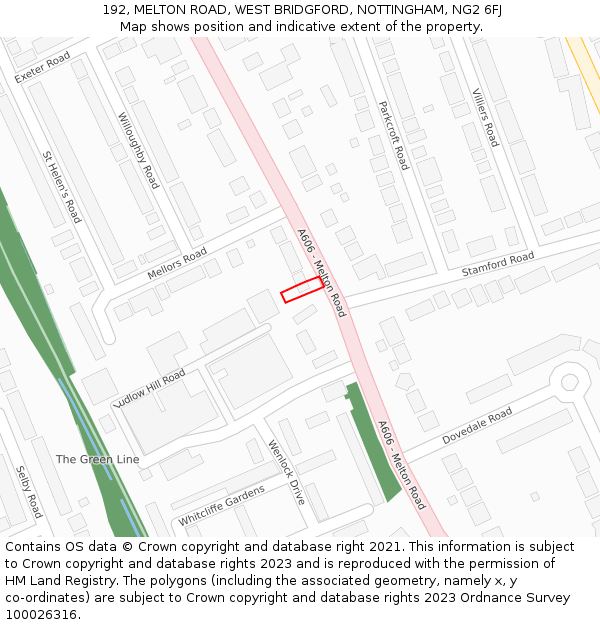 192, MELTON ROAD, WEST BRIDGFORD, NOTTINGHAM, NG2 6FJ: Location map and indicative extent of plot