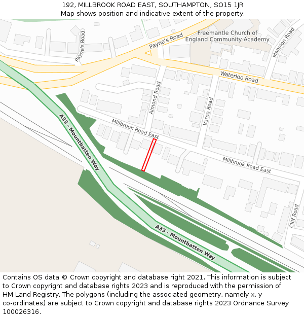 192, MILLBROOK ROAD EAST, SOUTHAMPTON, SO15 1JR: Location map and indicative extent of plot