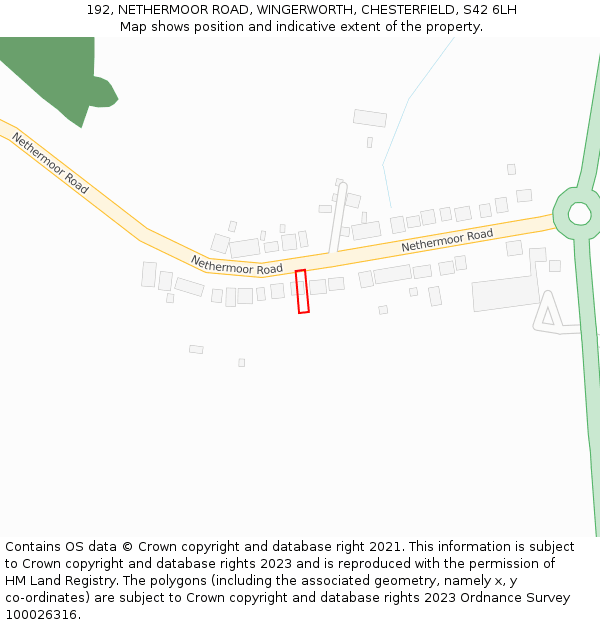 192, NETHERMOOR ROAD, WINGERWORTH, CHESTERFIELD, S42 6LH: Location map and indicative extent of plot