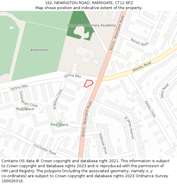 192, NEWINGTON ROAD, RAMSGATE, CT12 6PZ: Location map and indicative extent of plot